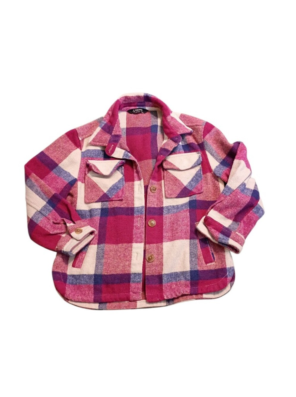 Girls Pink Purple White Plaid Button-Up Coatigan Jacket Shacket SZ 6/6x